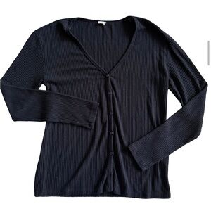 Aritzia Wilfred Free Black Ribbed V Neck Button-Up Cardigan